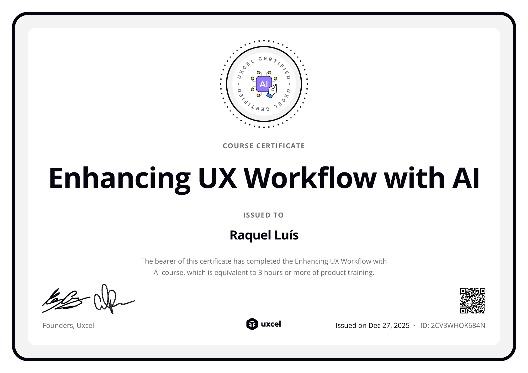 Raquel Luís's certificate